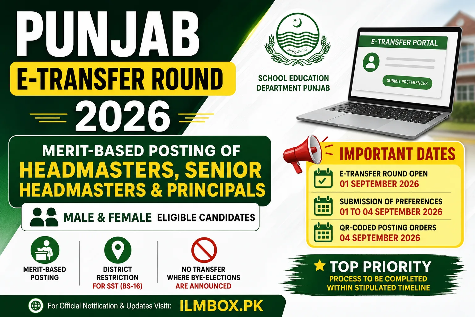 Punjab E-Transfer Round Open for Merit-Based Posting of Headmasters, Senior Headmasters & Principals 2026