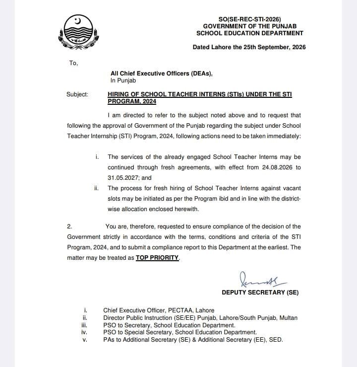 Hiring of School Teacher Interns (STIs) under the STI Program, 2024 — notification page 1